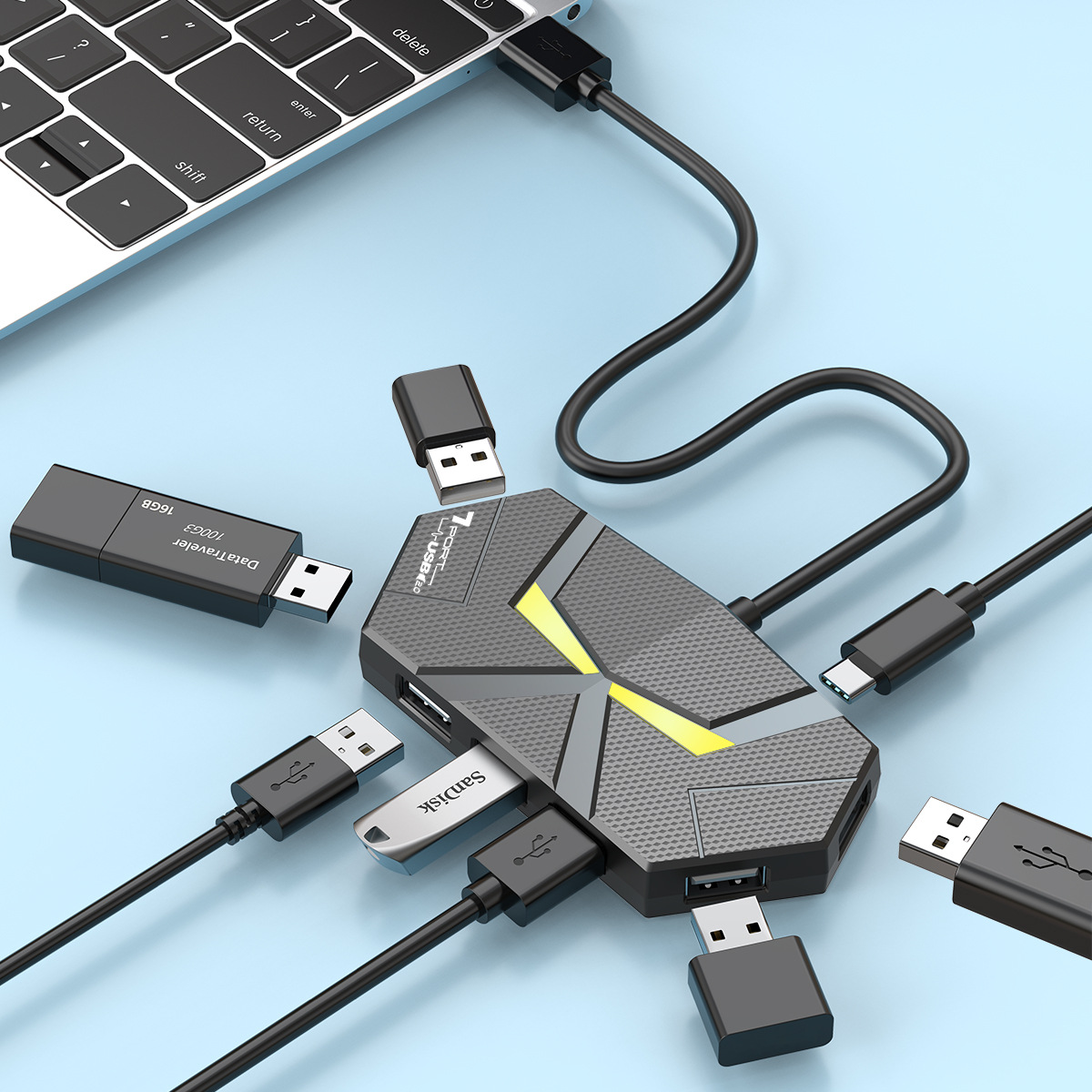 Usb Hub 7 Port - 0.6 سنتيمتر/1.2 متر HUB 7-port متوافق