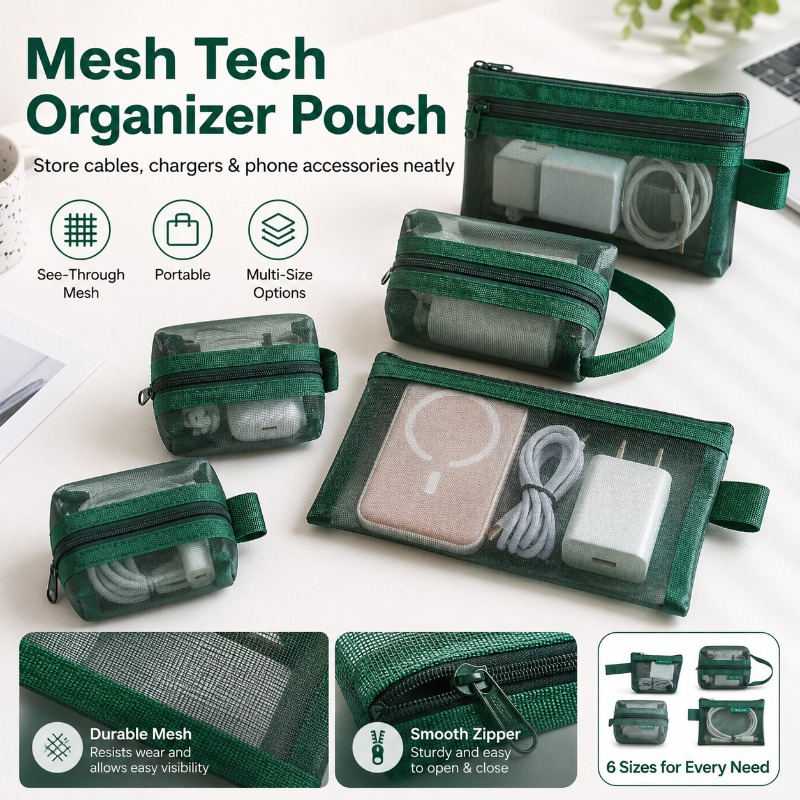 6 قطع من حقائب تنظيم شبكية، حق - مراجعة Tech Woven Accessories وسعره