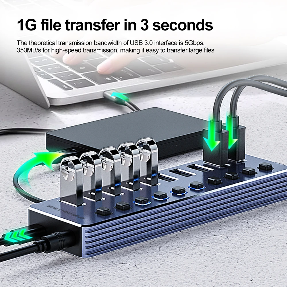 10/7 في 1 محول USB يعمل بالطاق - مراجعة Usb Hub 7 Port وسعره