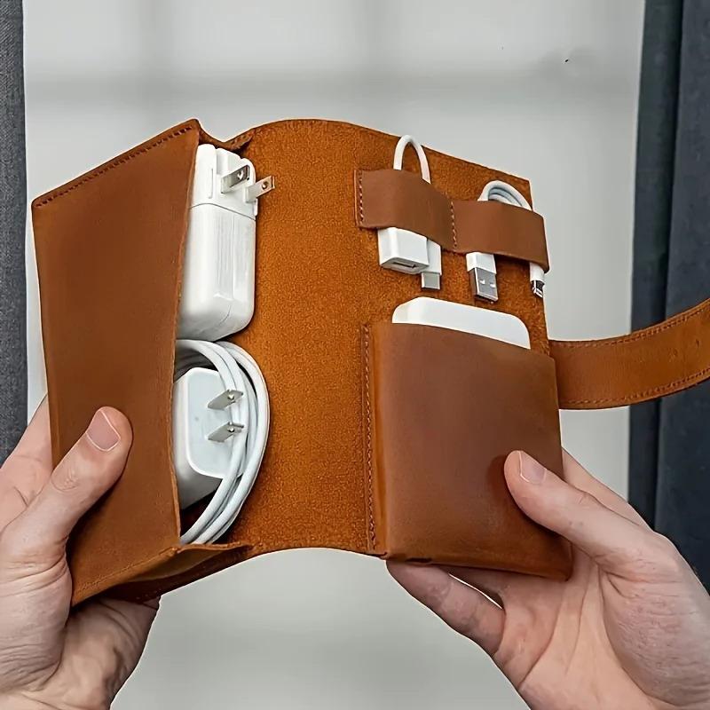 1 قطعة بو الجلود متعددة مقصورة - مراجعة Tech Accessories Organizer Pouch وسعره
