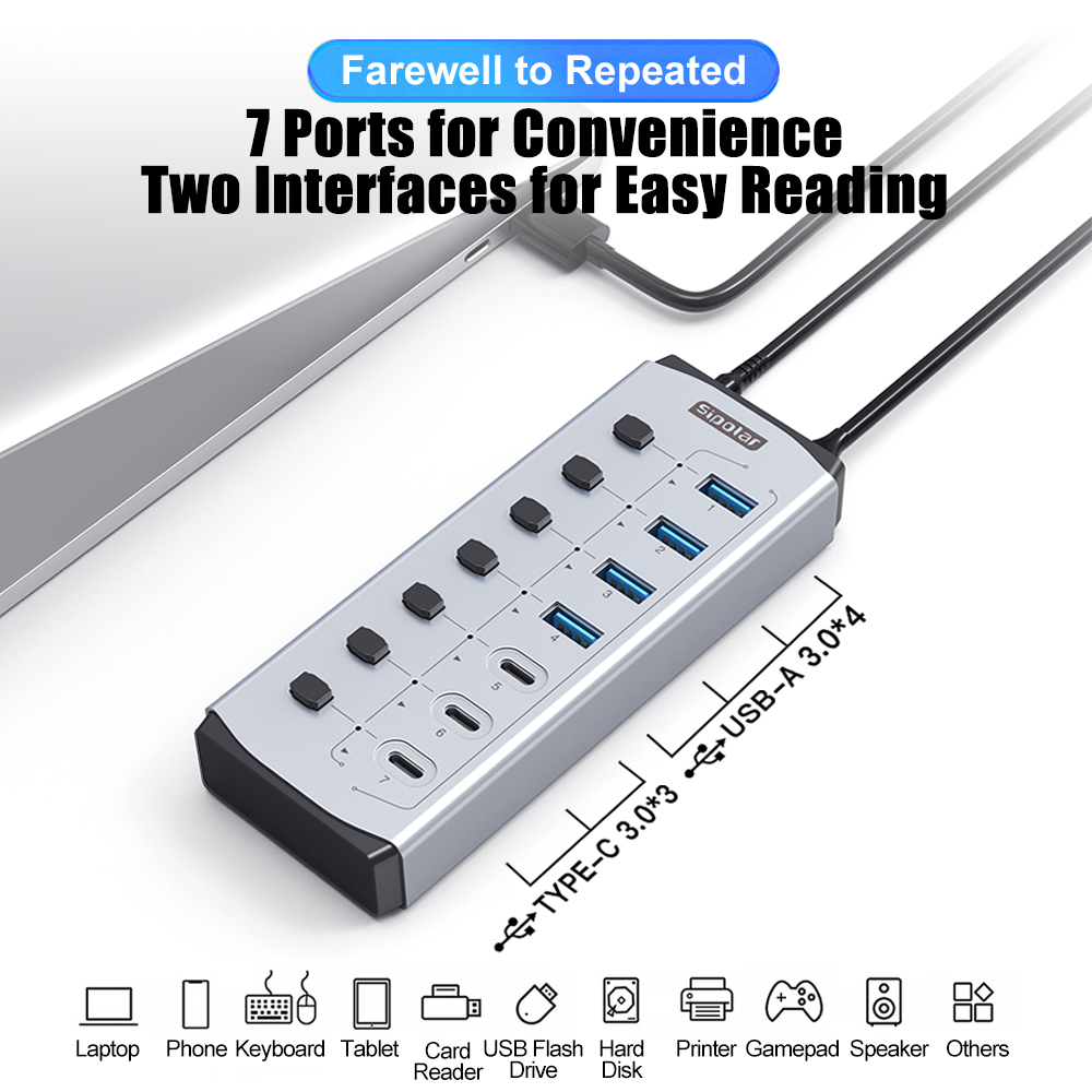 موزع USB من Sipolar مع شحن BC1 - مراجعة Usb Hub 7 Port وسعره