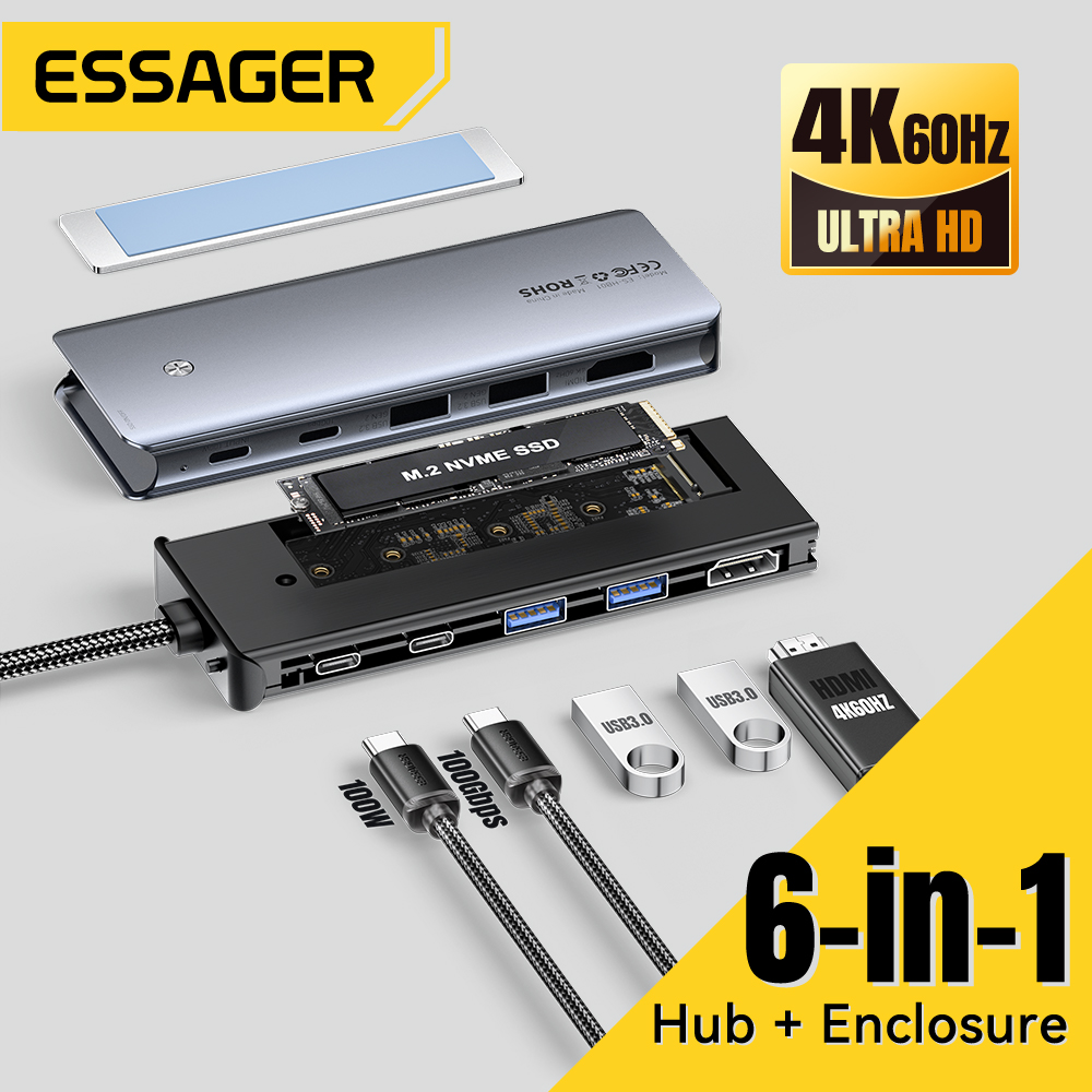 Essager USB C Hub مع M.2 SSD ح - مراجعة Usb Hub 7 Port وسعره